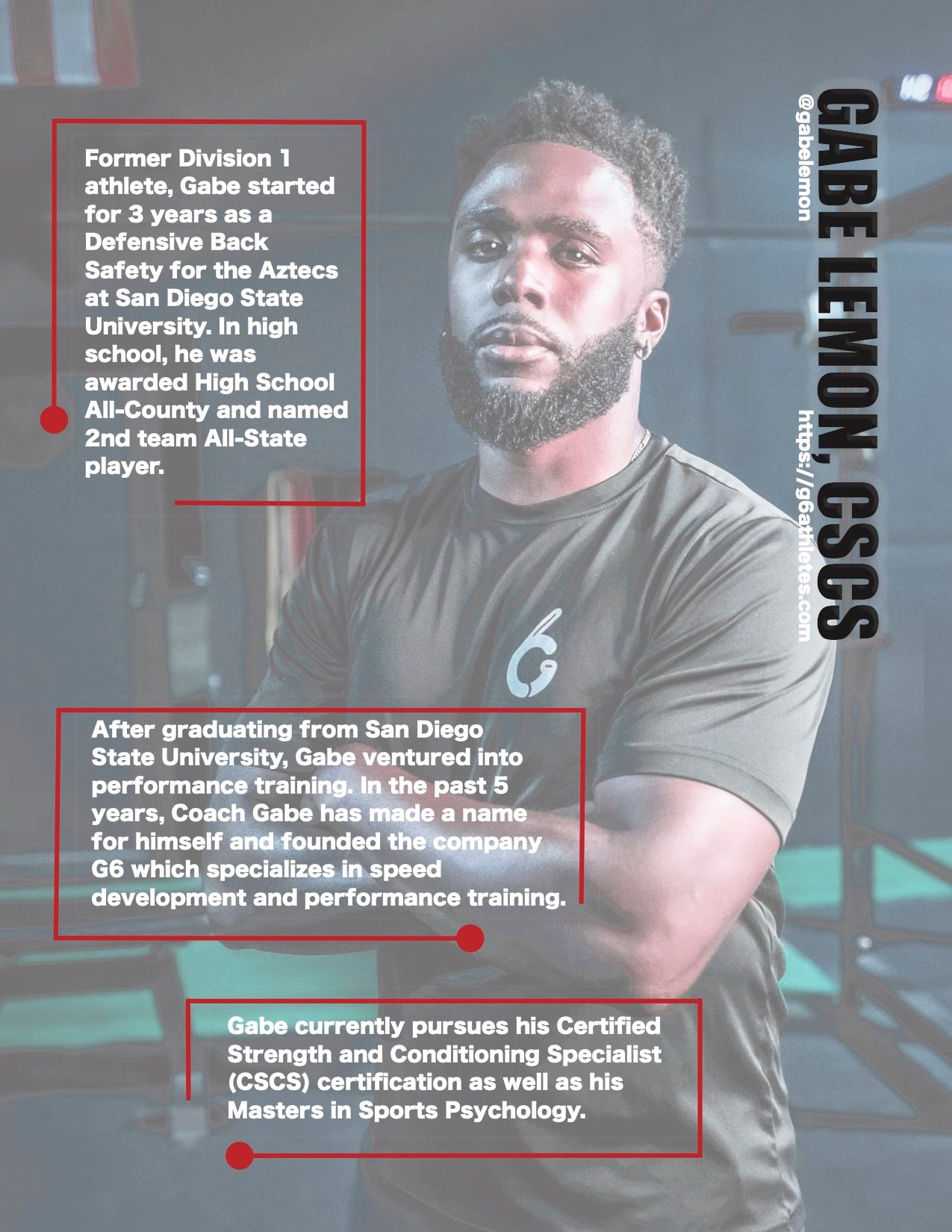 A man with a beard is wearing a black shirt with a g on it.