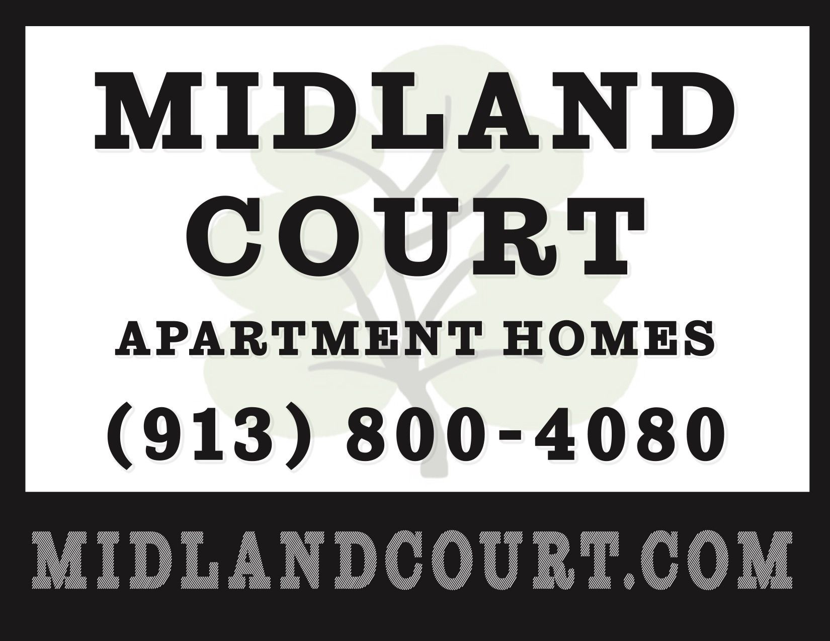 A sign for midland court apartment homes with a phone number