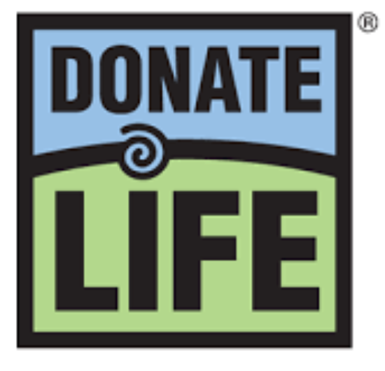 A logo that says donate life on it
