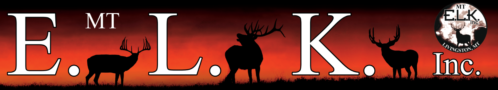 Elk inc. logo with two deer in the background