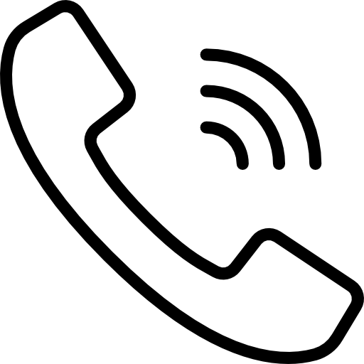 A line drawing of a telephone with a sound wave coming out of it.