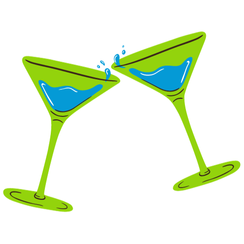 two green martini glasses with blue liquid in them