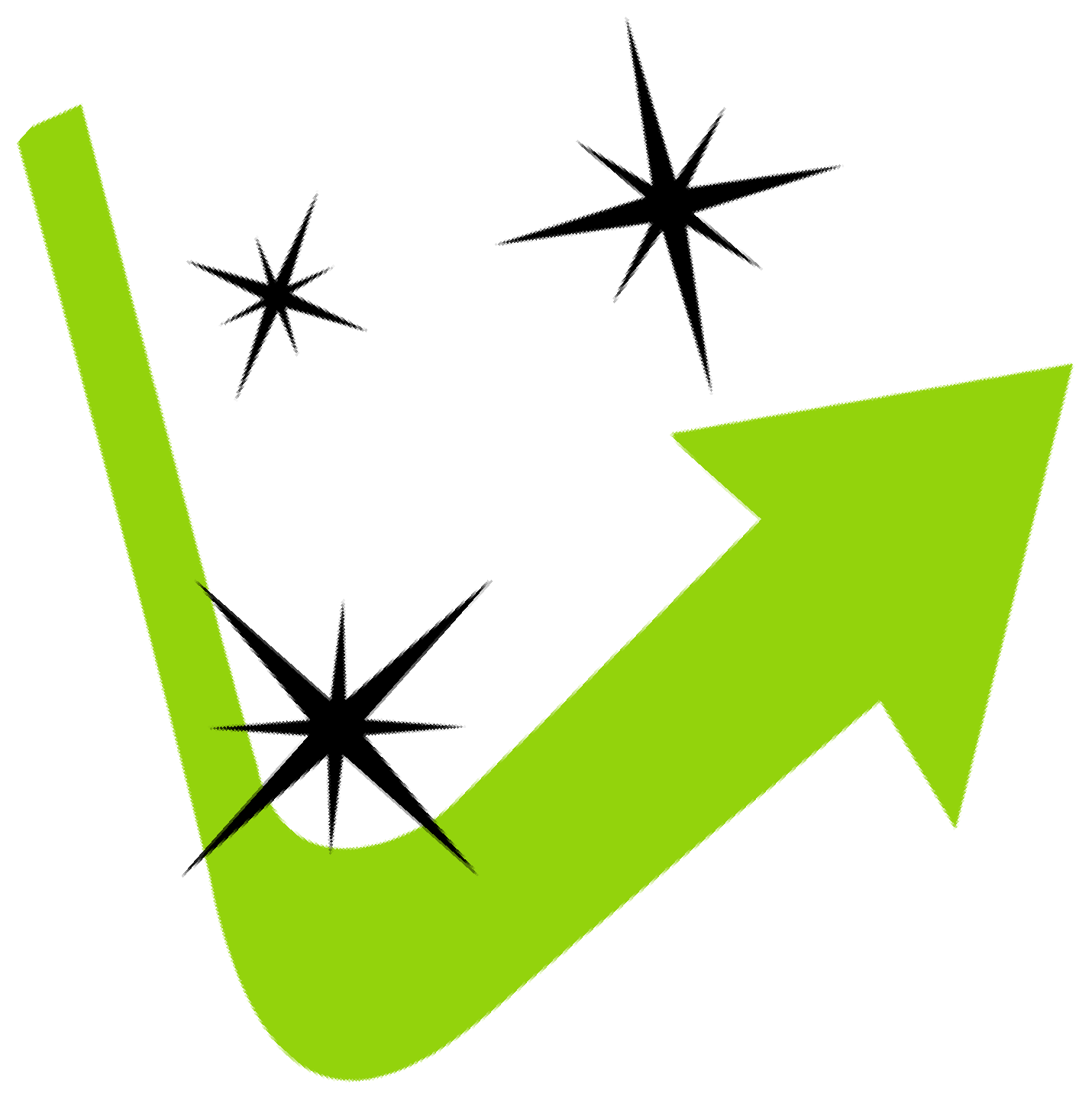 a green arrow with three black stars on it