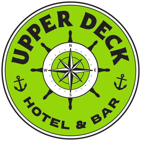 a logo for the upper deck hotel and bar