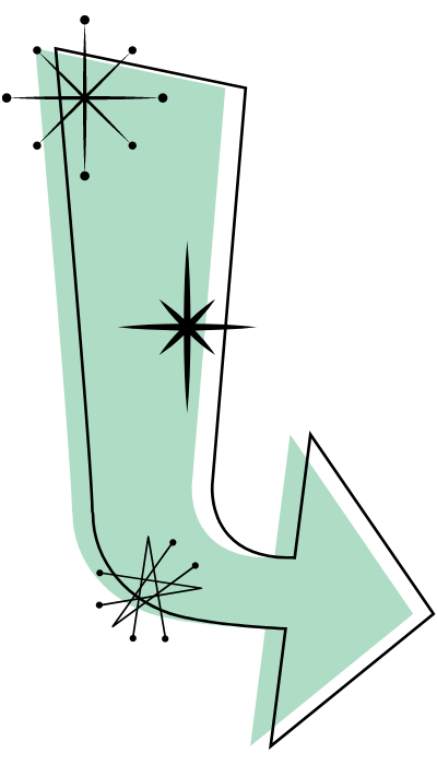 a green arrow with stars on it is pointing to the right .