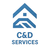 Blue house logo with “C&D Services” text