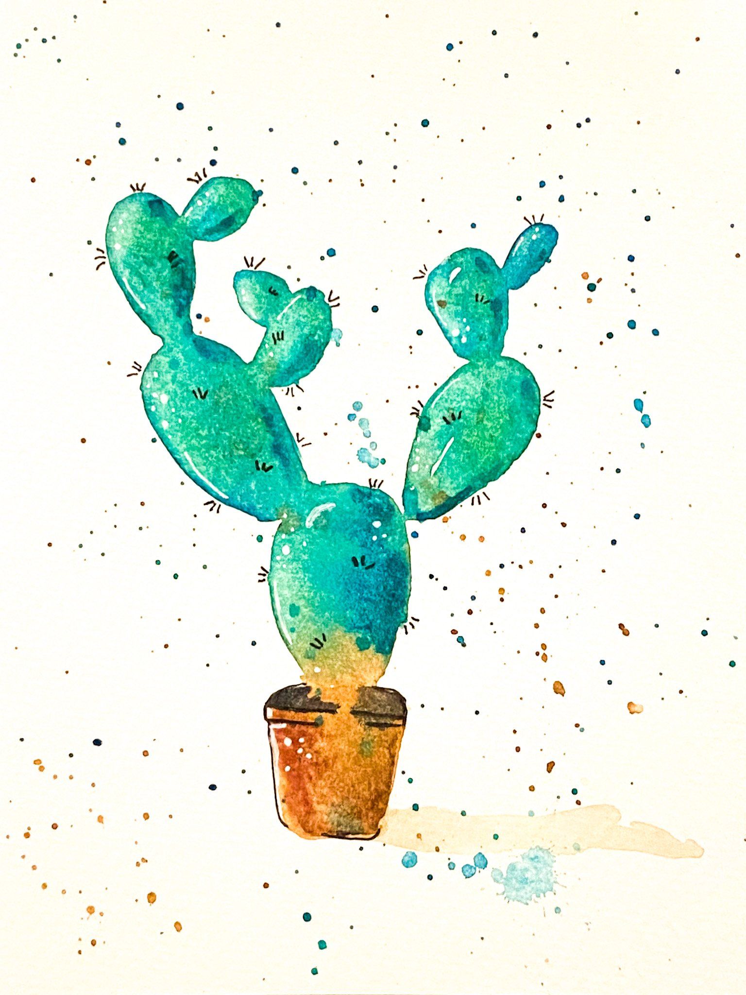 Cute cactus watercolor painting