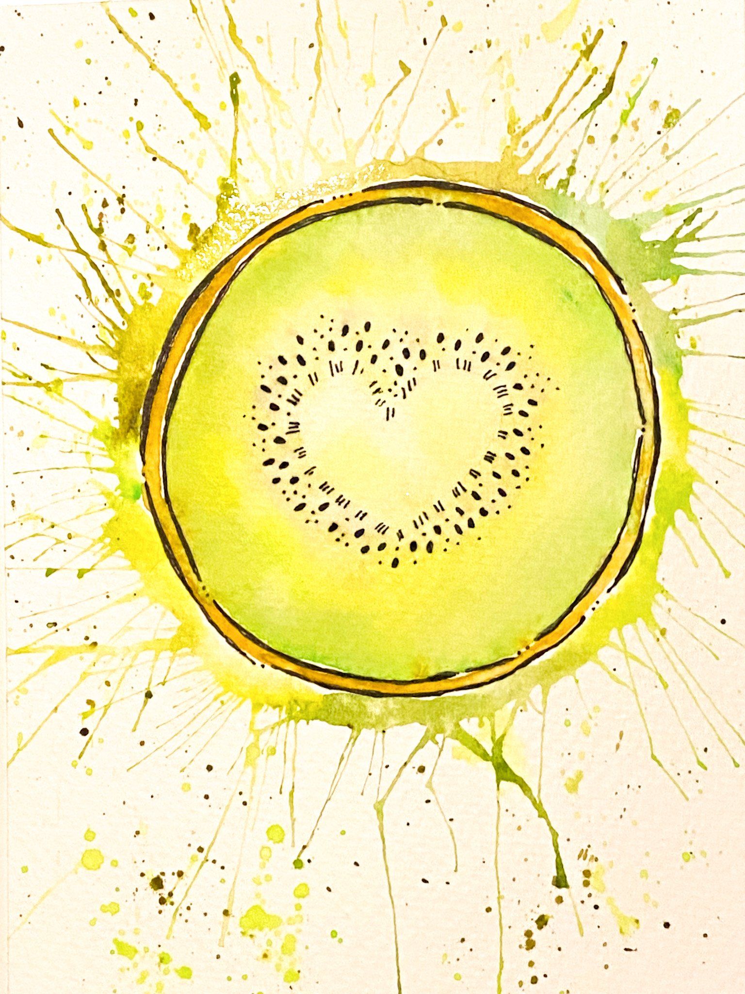 Exploding kiwi watercolor painting
