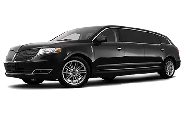 Black Lincoln MKT extended-length limousine, parked on a surface, with tinted windows.
