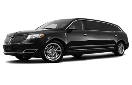 Black Lincoln MKT extended-length limousine, parked on a surface, with tinted windows.