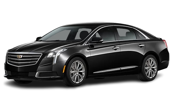 Black Cadillac sedan on a white background.