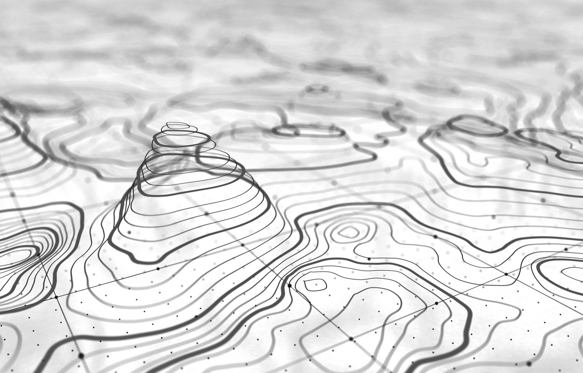 A black and white topographic map of a mountain range.