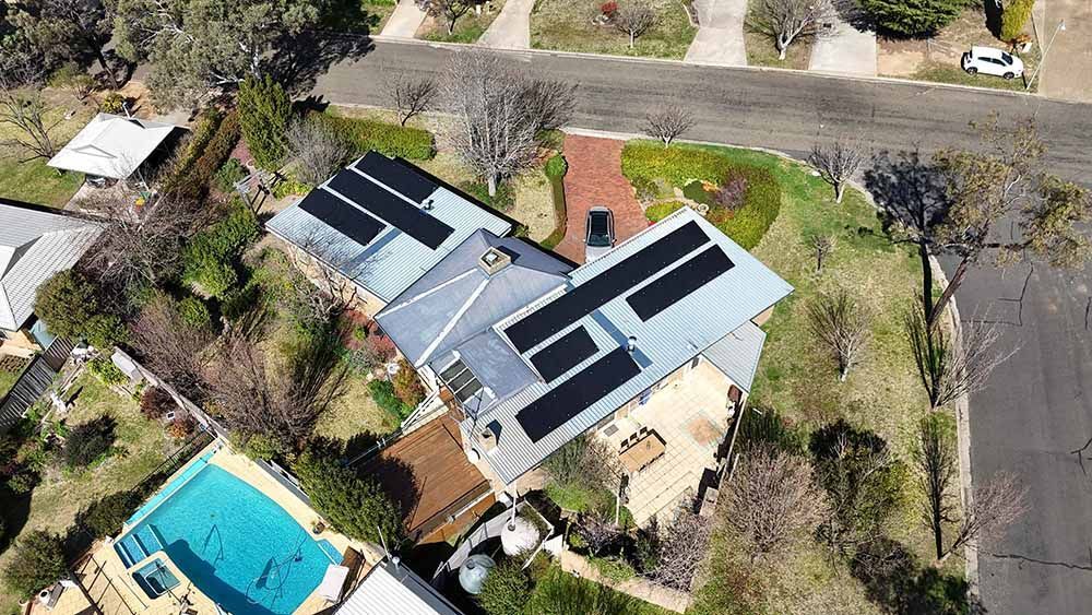 Aerial View Of A House With Solar System Installed — Goulburn Solar In Goulburn, NSW