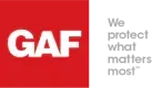 GAF logo with red square, white letters, and tagline "We protect what matters most."