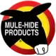 Logo for Mule-Hide Products: a black donkey head in front of a red, yellow, and red circular background. White text.