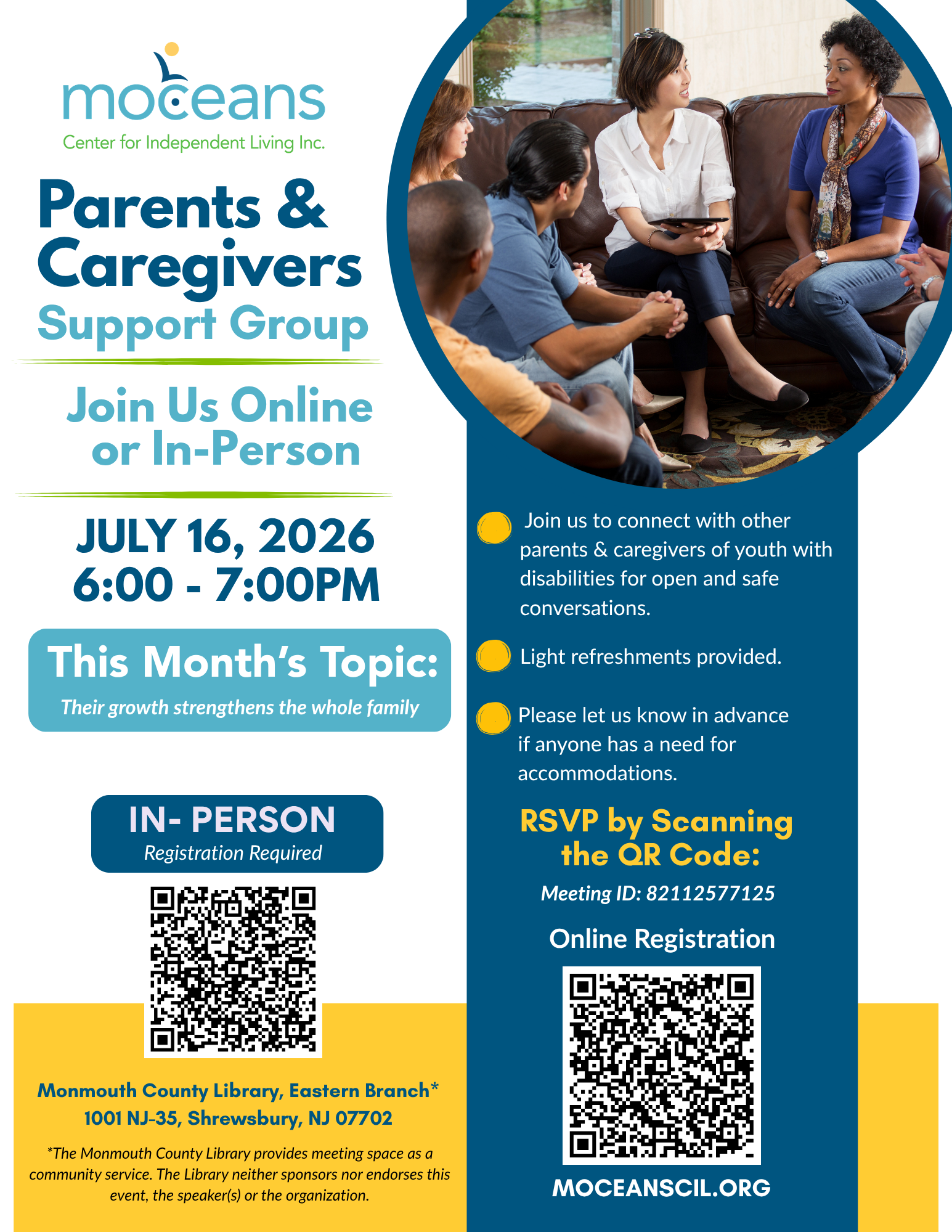 Moceans Parents and Caregivers Support Group Hybrid Event July Topic Their growth strengthens the whole family.