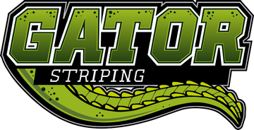 Gator Striping logo with green gator and text.