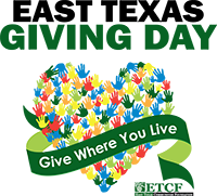 A poster for east texas giving day with a heart made of hands