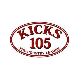 The logo for kicks 105 the country leader
