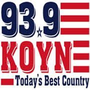 The logo for 93.9 koyne today 's best country is red , white and blue.