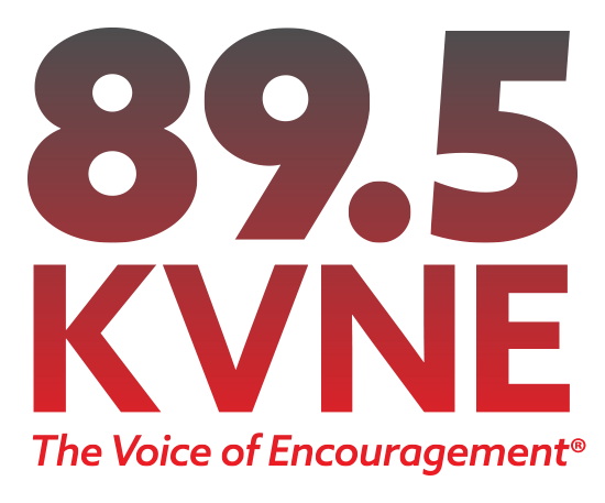 A logo for 89.5 kvne the voice of encouragement