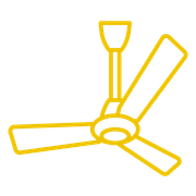 Yellow outline of a three-bladed ceiling fan.