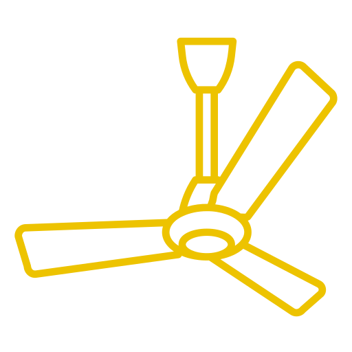 Yellow outline of a three-bladed ceiling fan.