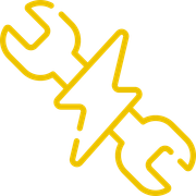 Yellow wrench crossed with a lightning bolt.