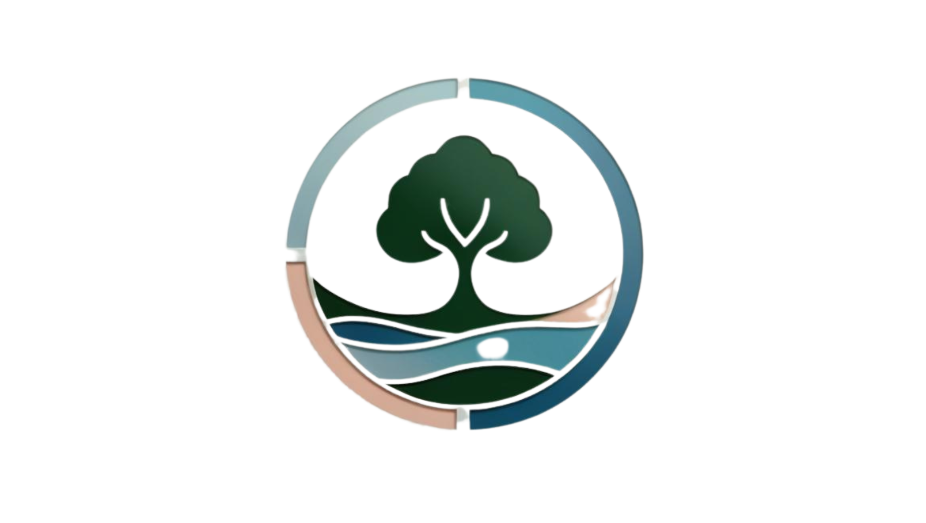 Flag featuring a tree with a blue-green river scene inside a partially enclosed circle.