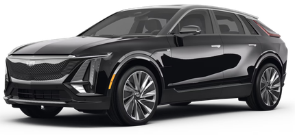 A black cadillac escalade is shown on a white background.