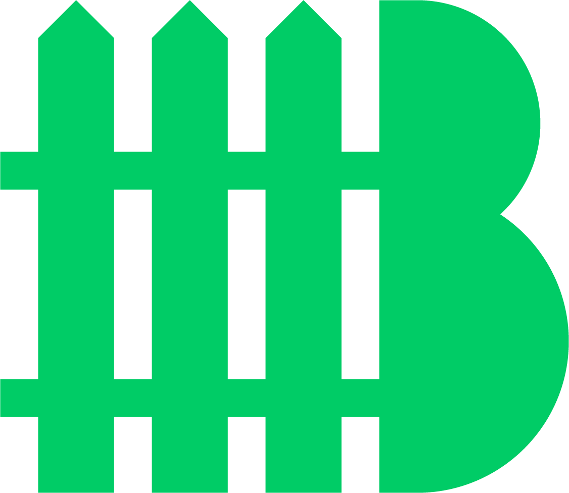 A green fence in the shape of a letter b on a white background.