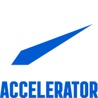 Blue accelerator logo with a sharp arrow above the word “ACCELERATOR”