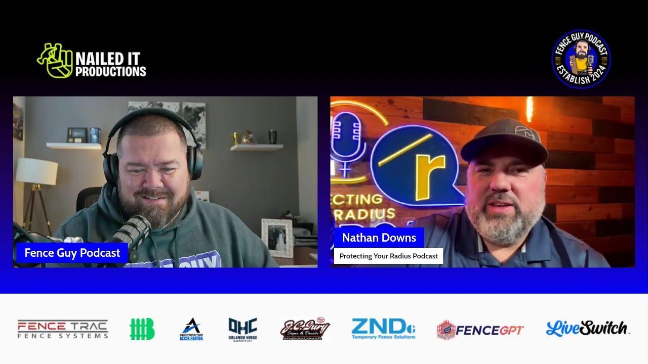 Two men on a podcast interview. One in a gray hoodie, the other in a blue shirt with a baseball cap.