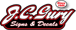 A logo for j.c. guy signs and decals