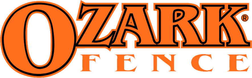 The logo for ozark fence is orange and black