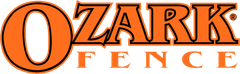 The logo for ozark fence is orange and black