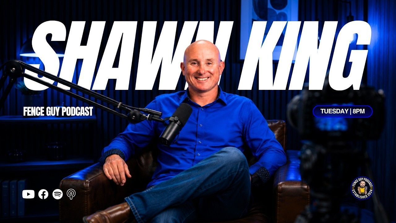 Shawn King promo banner with a smiling man in blue shirt, bold white title, and podcast details on dark background