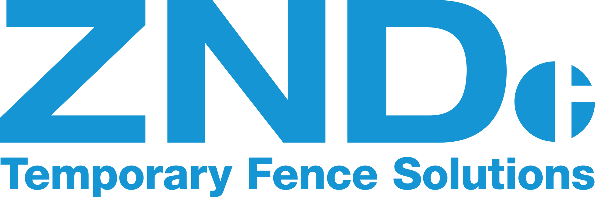 Logo for ZND Temporary Fence Solutions in blue text.