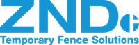 ZND Temporary Fence Solutions logo in blue text with a fence icon on white background