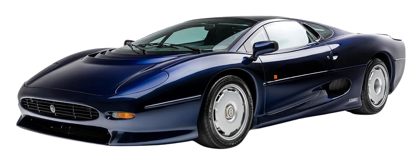 Dark blue sports car on a white background, angled front-left view