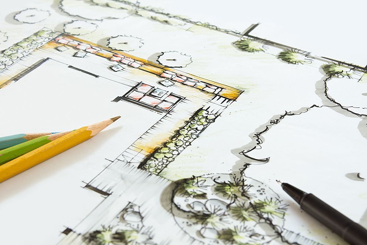 custom landscape render showing design of backyard