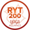 Orange Registered Yoga Teacher at 200 hour level with Yoga Alliance badge