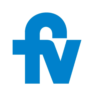 Un logotipo azul formado por las letras minúsculas estilizadas "f" y "v" unidas para formar un único símbolo.