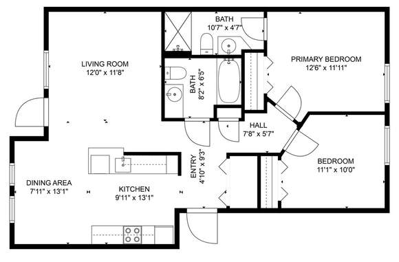 A black and white floor plan of a house.