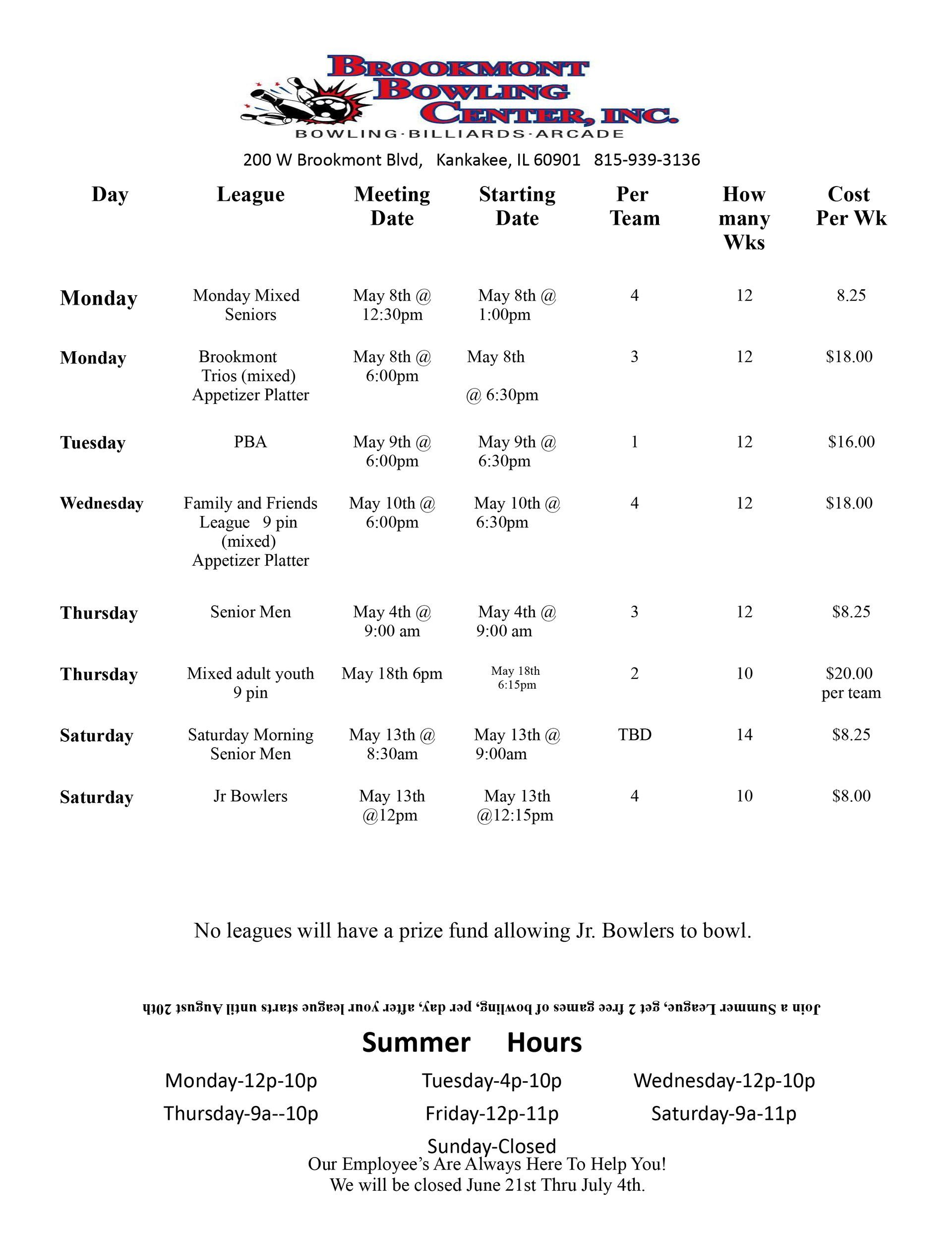 Leagues | Brookmont Bowling Center