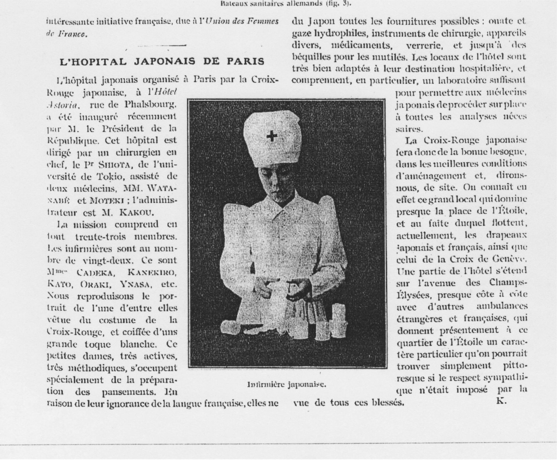 article de journal sur l'hôpital japonais de Paris de 1915