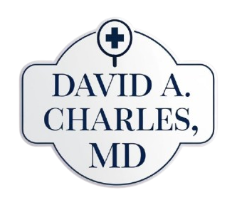 White and navy blue medical sign with 