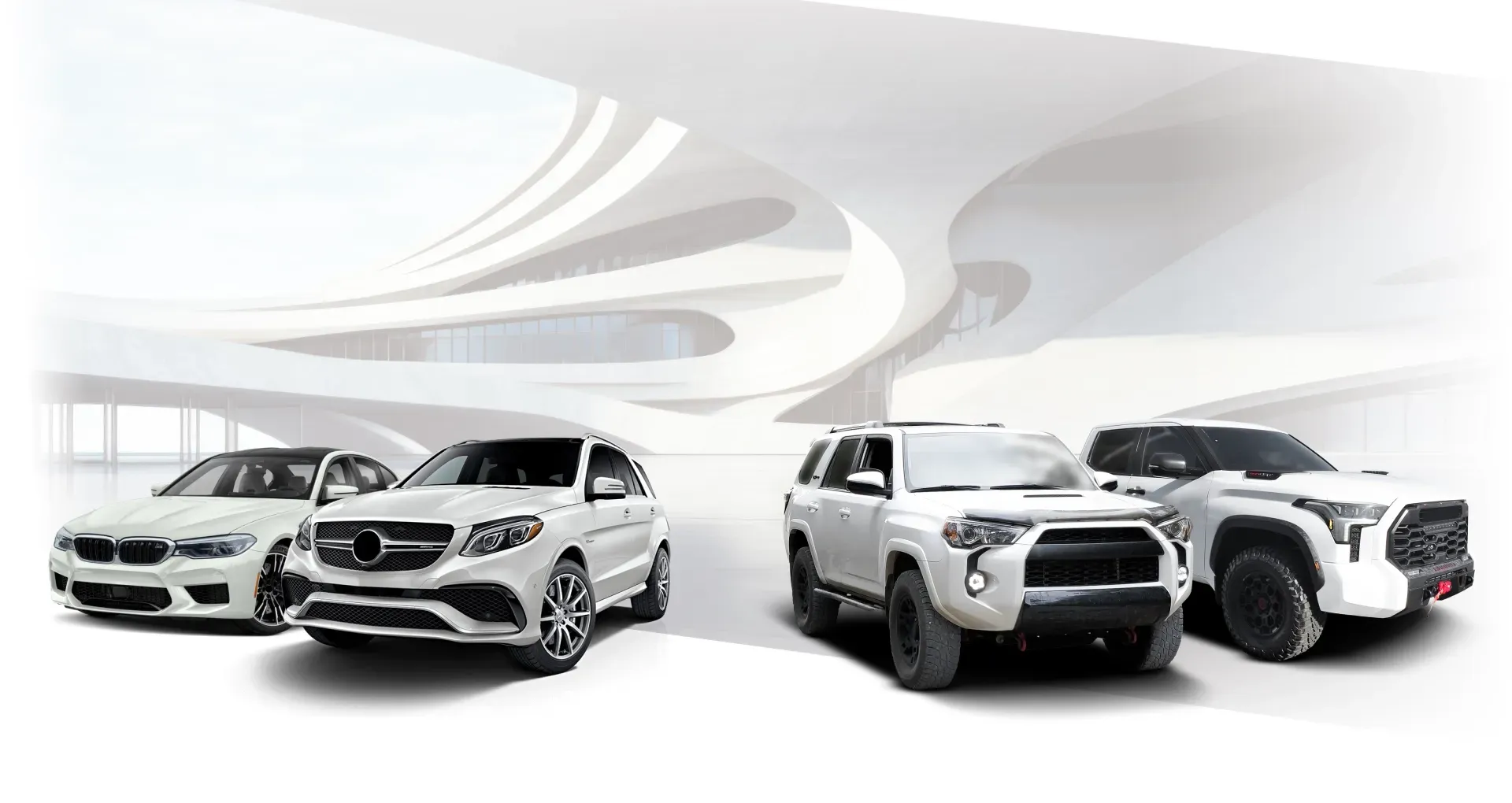 Five vehicles parked in a row | VP Automotive