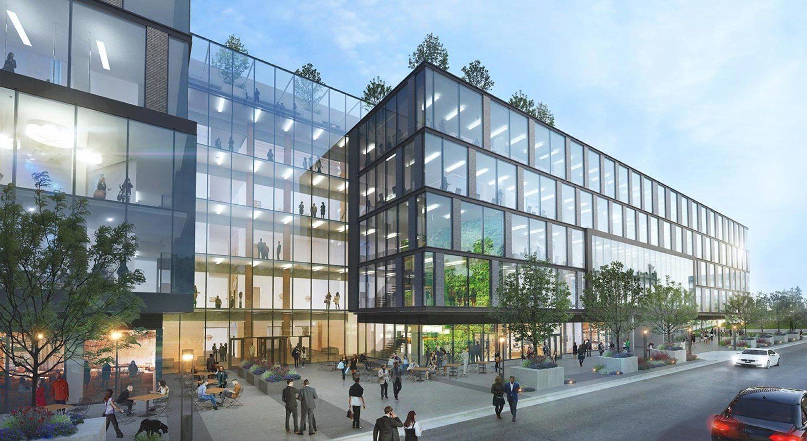 An artist 's impression of a large building with lots of windows.