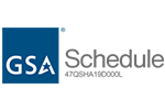 A blue and white logo for gsa schedule.